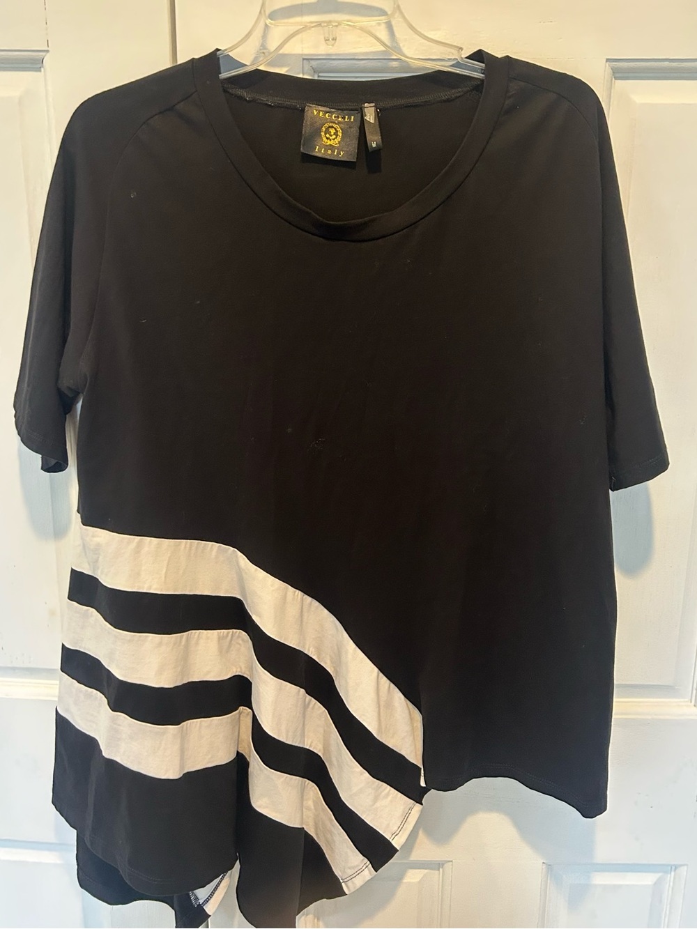 Vecceli Italy Black Top with White Diagonal Stripes